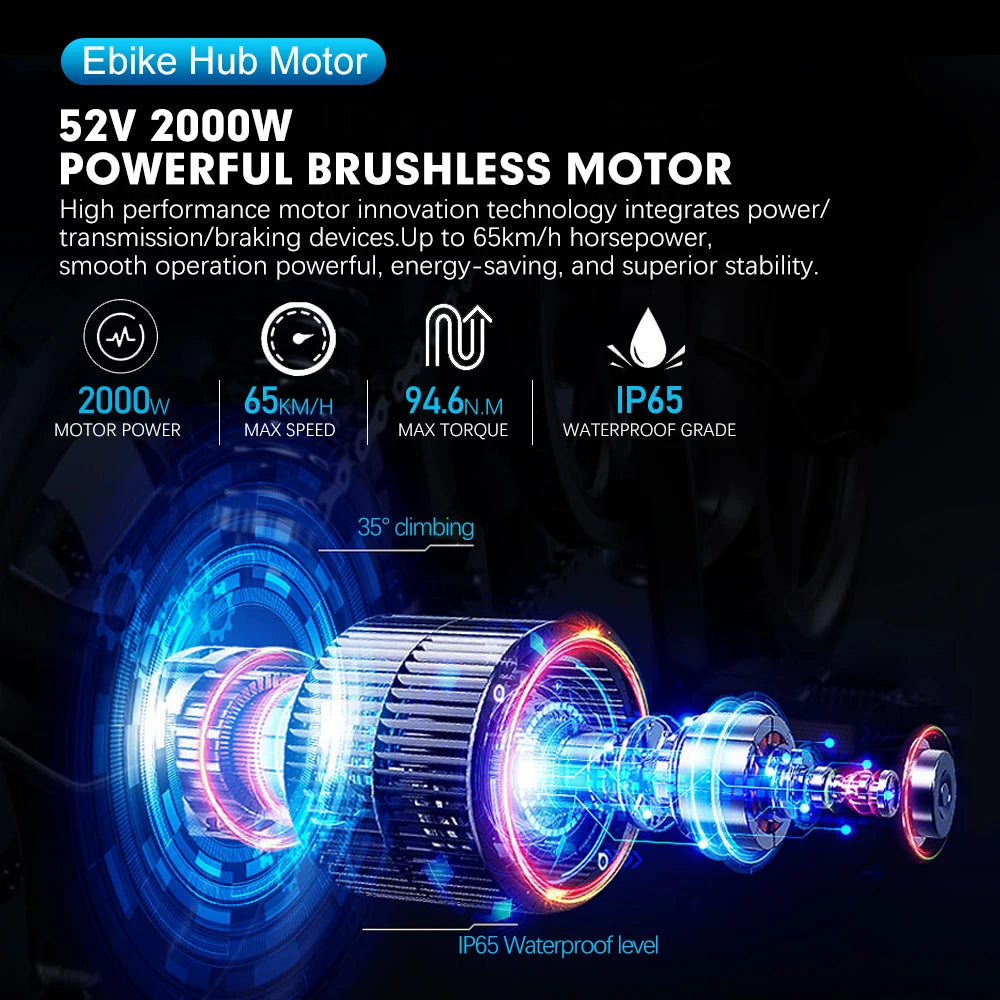 52V 2000W Rear Hub Motor E-Bike Conversion Kit (20"-29")