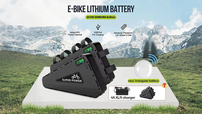 48v 52v 72v Triangle EBike battery 30ah 40ah 50ah 60ah lithium battery 2000w 3000w