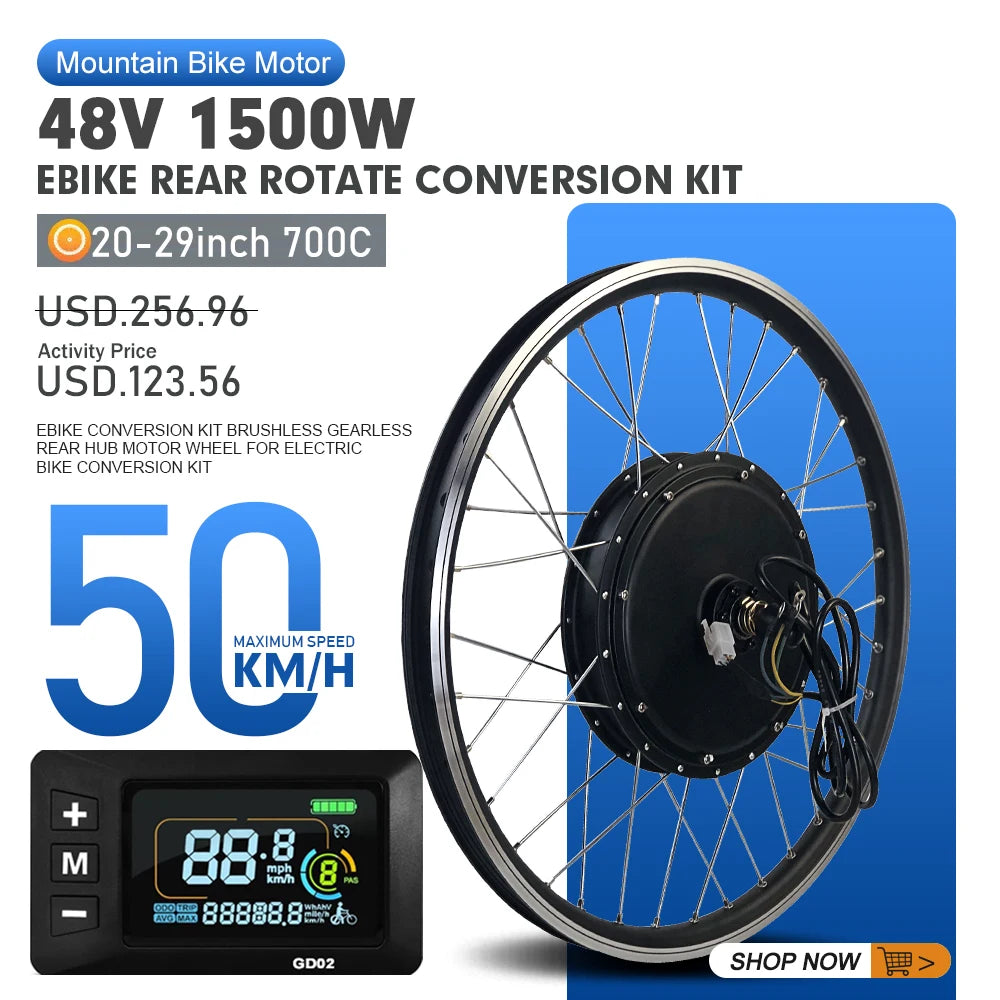 48V 1500W Rear Hub Motor E-Bike Conversion Kit