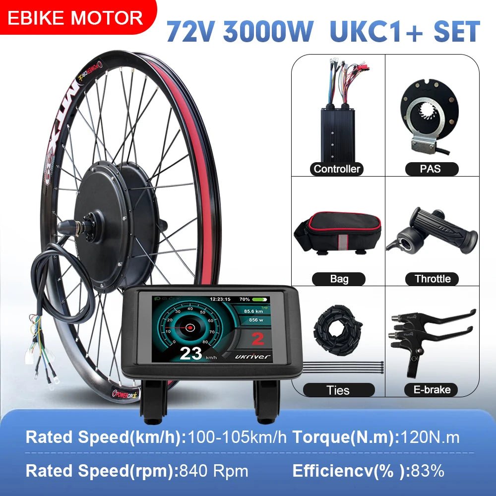 72V 3000W Rear Hub Ebike Conversion Kit – MTX39 Rim, High-Speed Performance