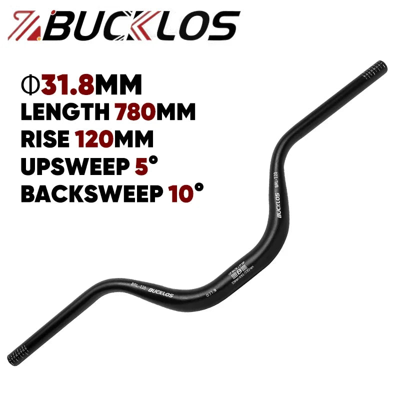 BUCKLOS MTB Riser Handlebar 31.8mm, 720/780mm, 30-120mm Rise, Aluminum Alloy