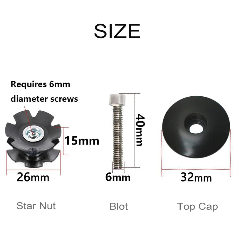 Bike Headset Stem Cap Set with Screw Bolt & Star Nut (1-1/8" 28.6mm)