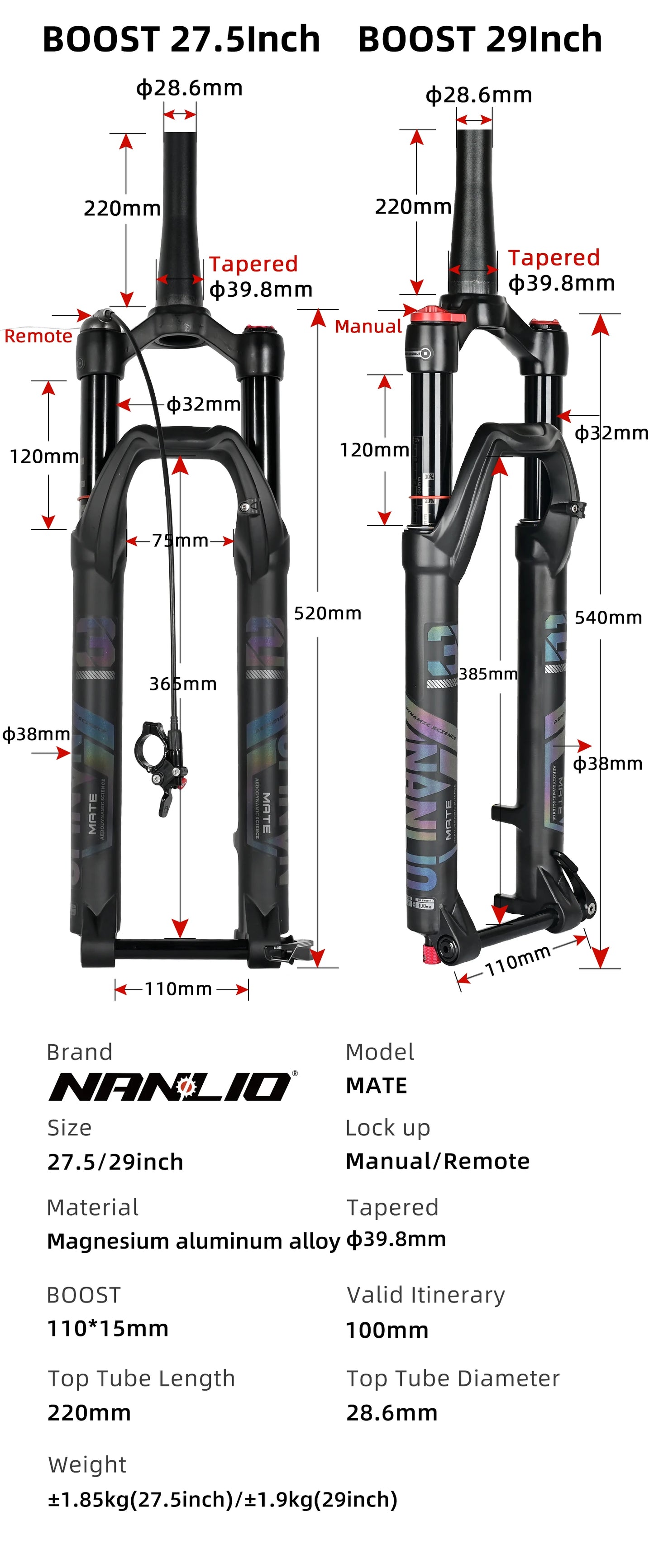 NANLIO X7 MTB Air Suspension Fork — Up to 140mm Travel