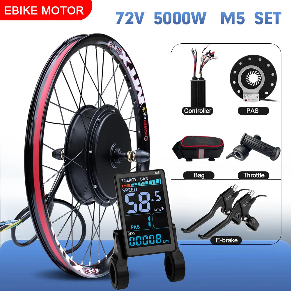 72V 5000W Rear Hub Motor E-Bike Conversion Kit (20"-29")