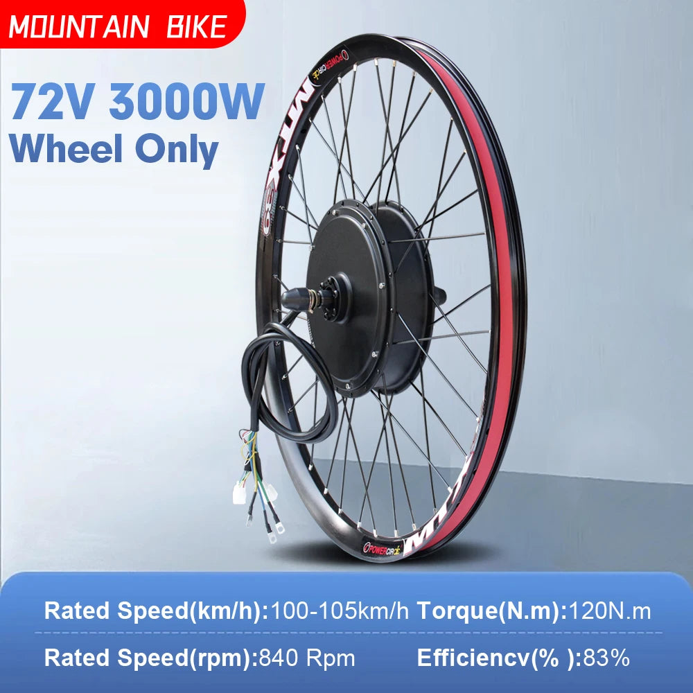 72V 3000W Rear Hub Ebike Conversion Kit – MTX39 Rim, High-Speed Performance