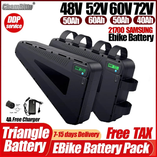 48v 52v 72v Triangle EBike battery 30ah 40ah 50ah 60ah lithium battery 2000w 3000w