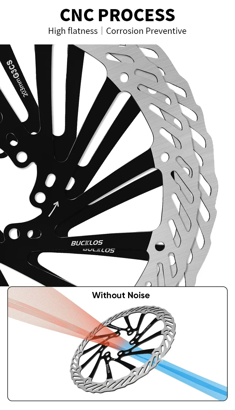 BUCKLOS Ultralight MTB Hydraulic Disc Brake Rotor — 160/180/203mm with 6 Bolts