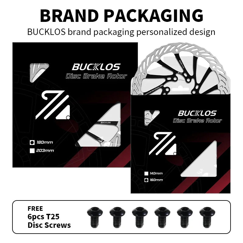 BUCKLOS Ultralight MTB Hydraulic Disc Brake Rotor — 160/180/203mm with 6 Bolts